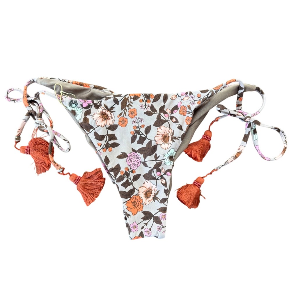 Maaji Ditsy Sunny Reversible Floral Tie‎ Side Bikini Bottoms Pink Orange Large